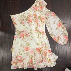 Yumi Kim One-Shoulder Floral Dress - Pink, Cream